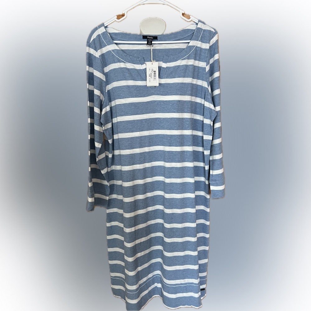 New with tags.... size XL blue striped Hatley dress with 3/4 length sleeves.